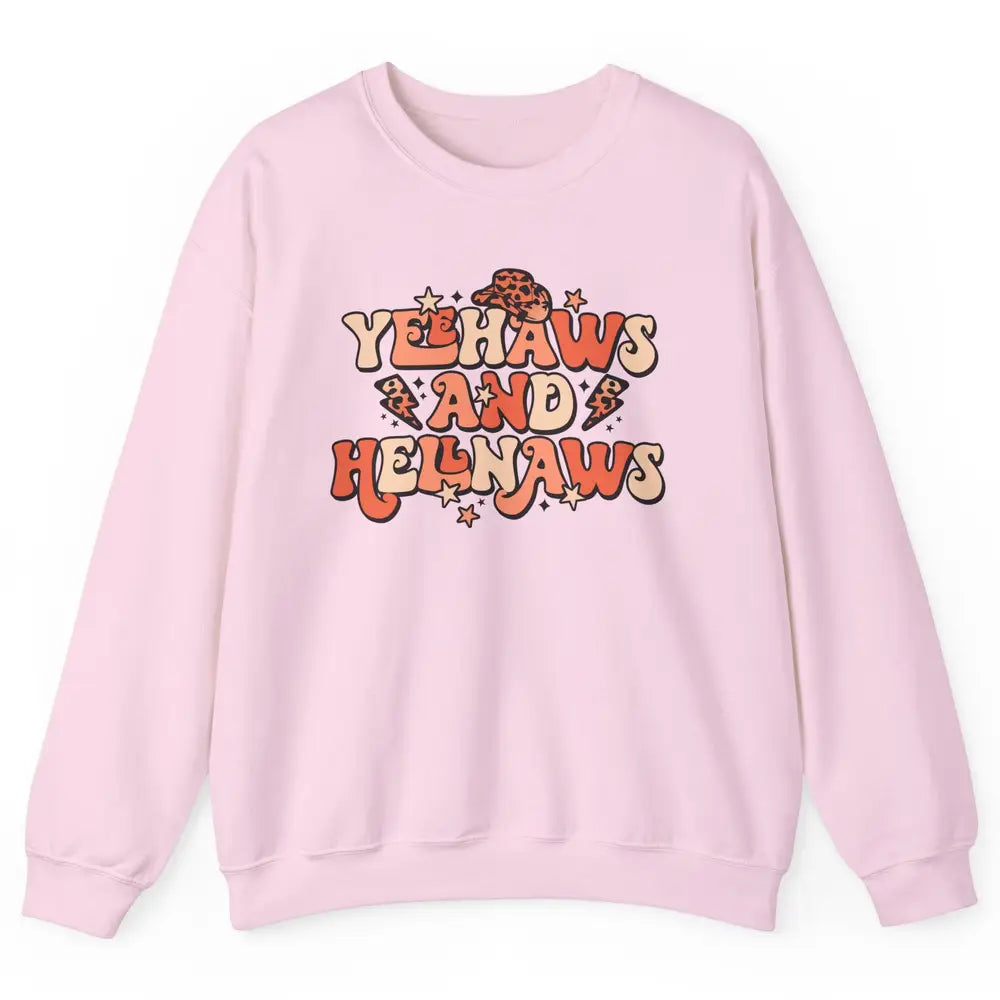 Retro Cowboy Leopard Yeehaws And Hell Naws Western Country Unisex Crewneck Sweatshirt