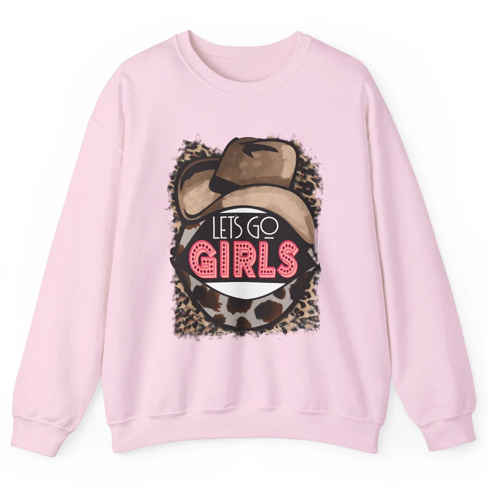 Retro Leopard Cowboy Hat Let's Go Girls Western Cowgirls Unisex Crewneck Sweatshirt