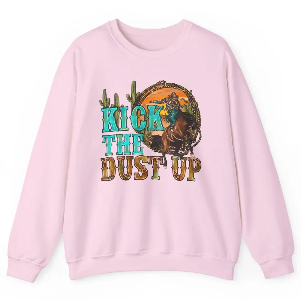 Retro Desert Cowboy Bucking Horse Kick The Dust Up Western Unisex Crewneck Sweatshirt