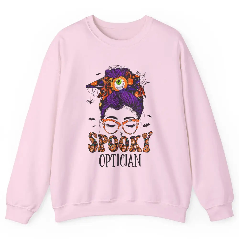 Optician Messy Hair Bun Eye Glasses Halloween Spooky Season Unisex Crewneck Sweatshirt