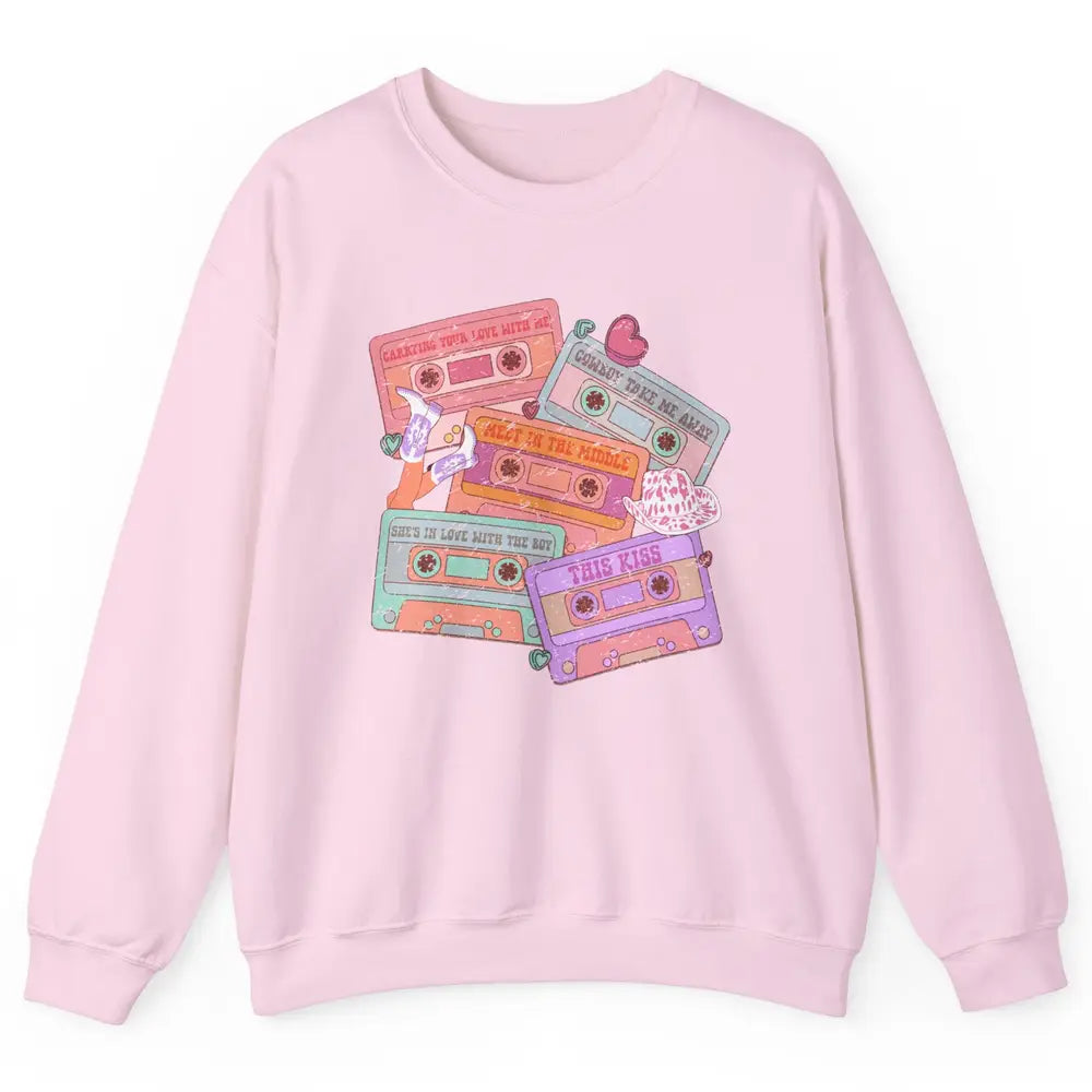 Retro Cowgirl Cassette 90s Western Country Boots Music Boho Unisex Crewneck Sweatshirt