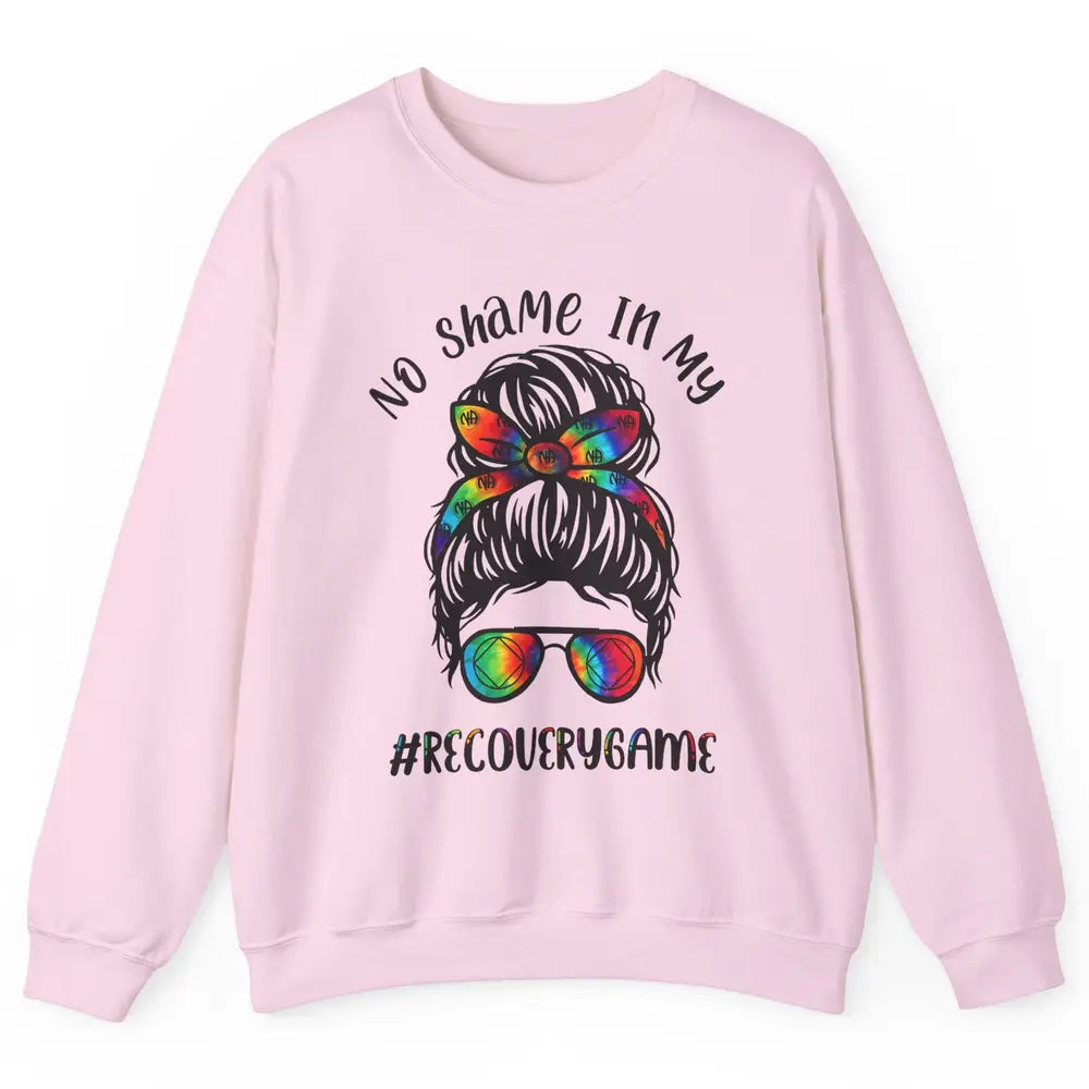 No Shame In My Recovery Game Messy Hair Bun Sober Supporter Unisex Crewneck Sweatshirt