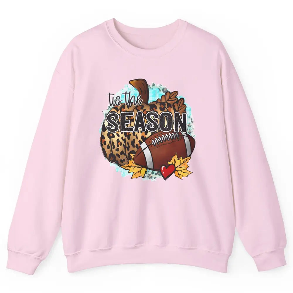 Leopard Football Pumpkin Tis The Season Fall Leaves Autumn Unisex Crewneck Sweatshirt