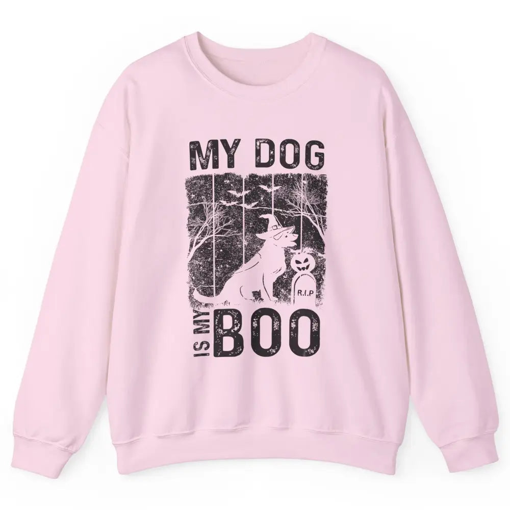 Retro My Dog Is My Boo Ghost Hippie Halloween Spooky Puppy Unisex Crewneck Sweatshirt