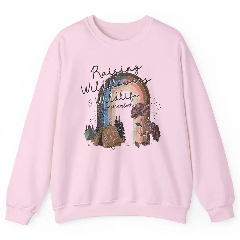 Raising Wildflowers & Wildlife Mama Of Both Retro Boho Mama Unisex Crewneck Sweatshirt