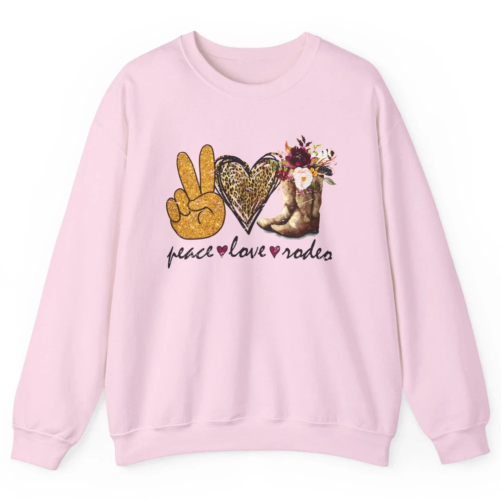 Retro Peace Love Rodeo Cowboy Boots Western Country Cowgirl Unisex Crewneck Sweatshirt