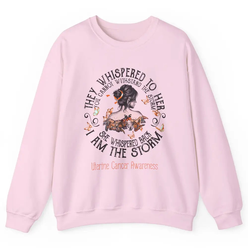 Peach The Storm Strong Woman Uterine Cancer Month Warrior Unisex Crewneck Sweatshirt