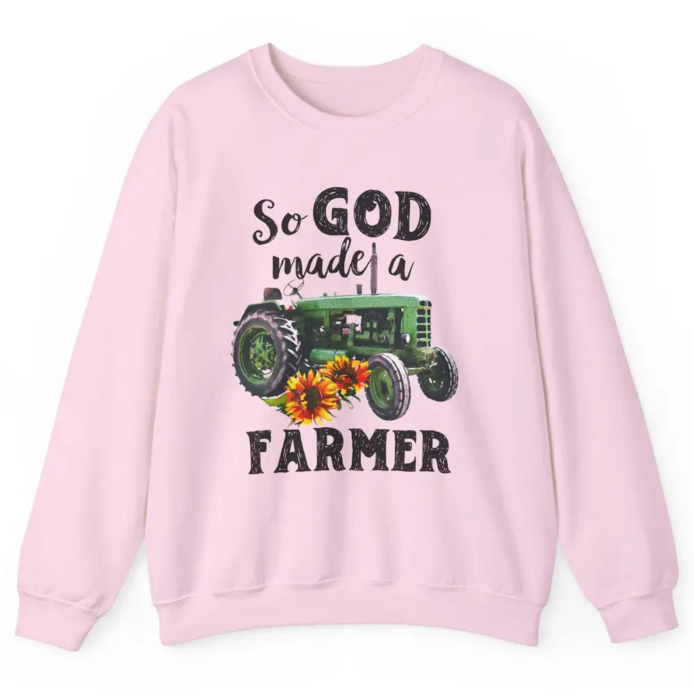 Vintage Retro Tractor God Made A Farmer Proud Farmer Farming Unisex Crewneck Sweatshirt