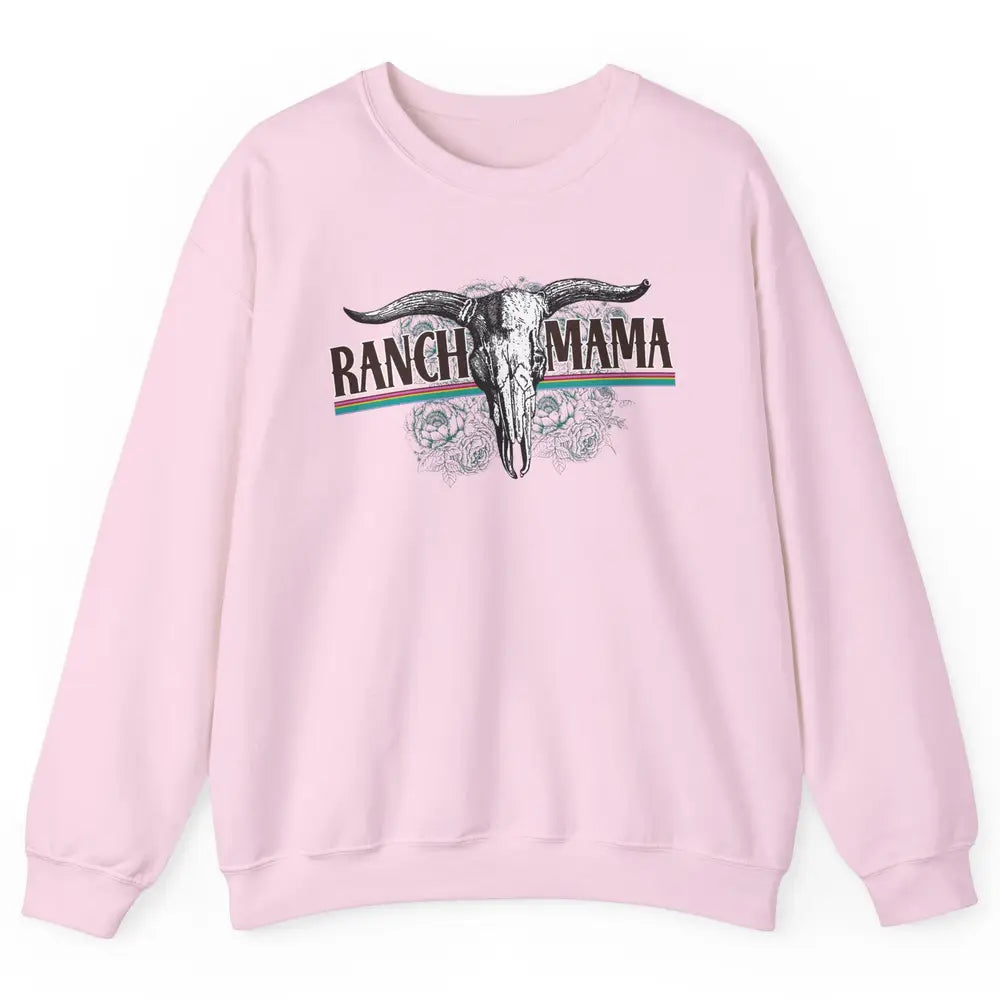 Retro Ranch Mama Highland Cow Skull Western Country Cowboy Unisex Crewneck Sweatshirt