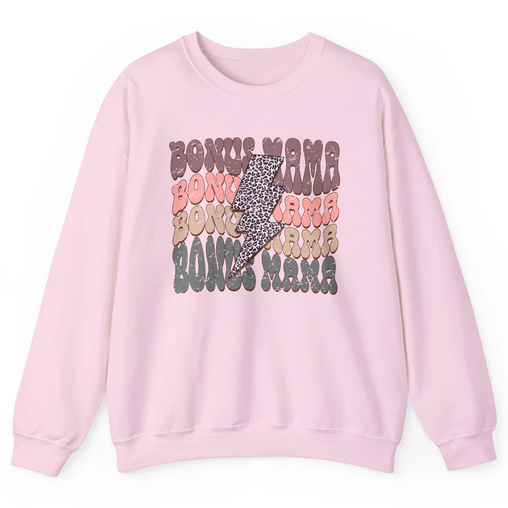 Retro Bonus Mama Leopard Lightning Bolt Western Stepmother Unisex Crewneck Sweatshirt