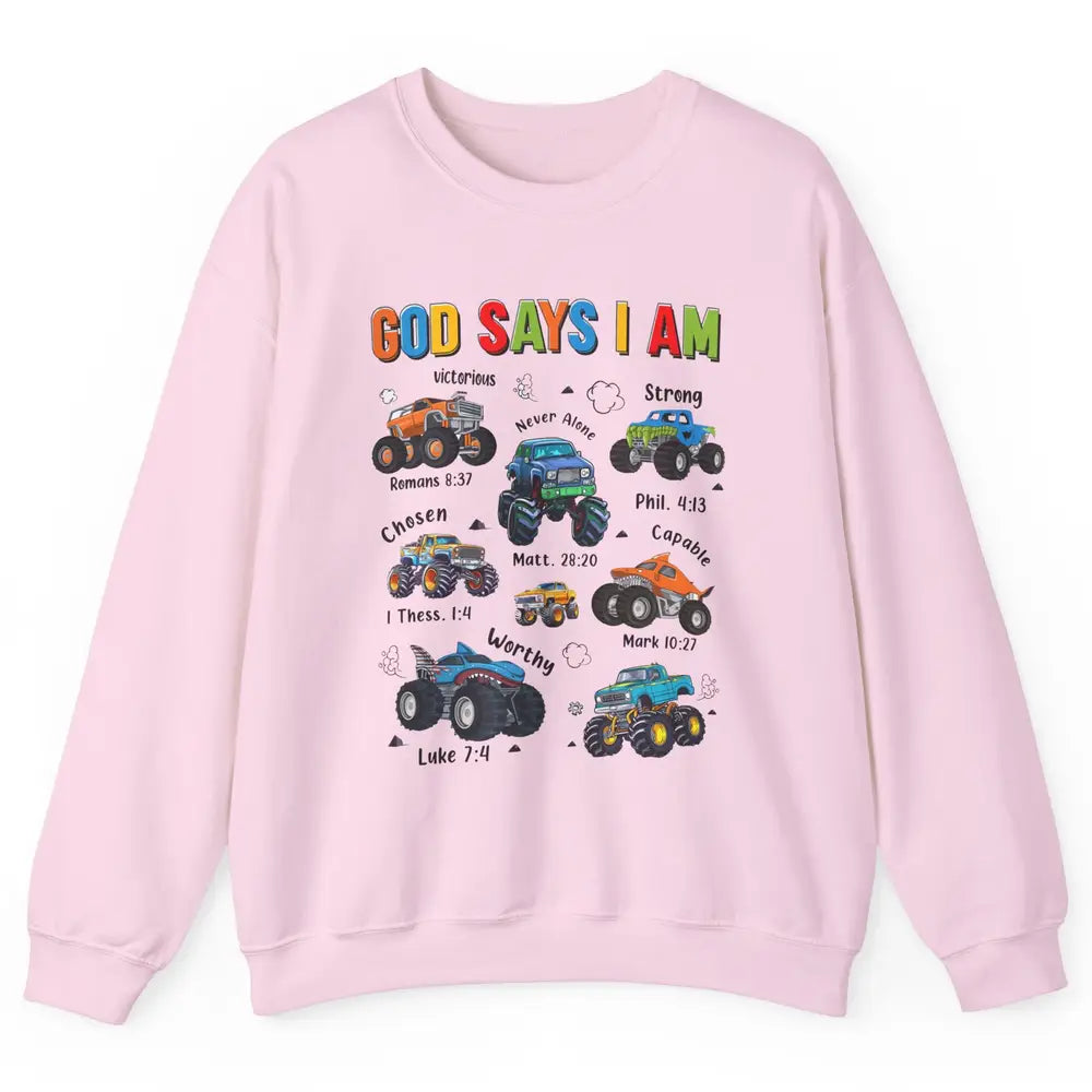 Monster Truck Christian God Say I'm Bible Verse Construction Unisex Crewneck Sweatshirt