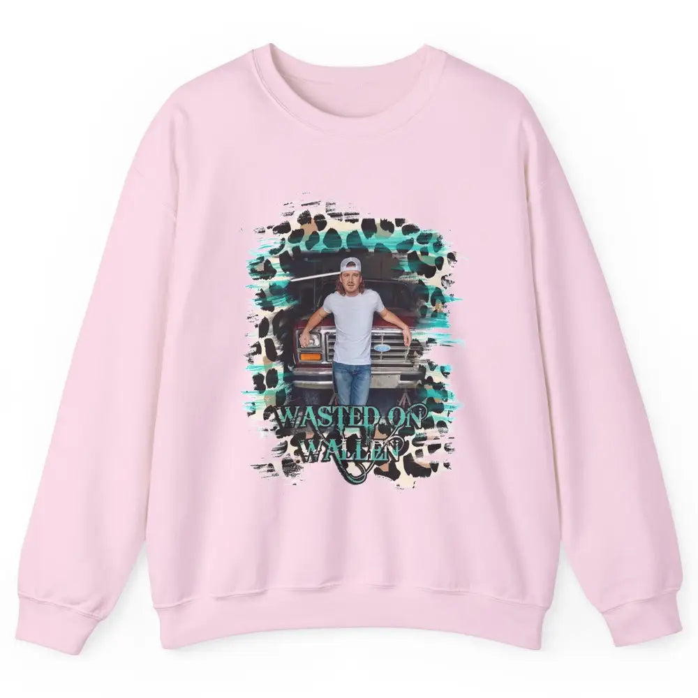 Retro Leopard Wasted On Wallen Turquoise Western Country Unisex Crewneck Sweatshirt