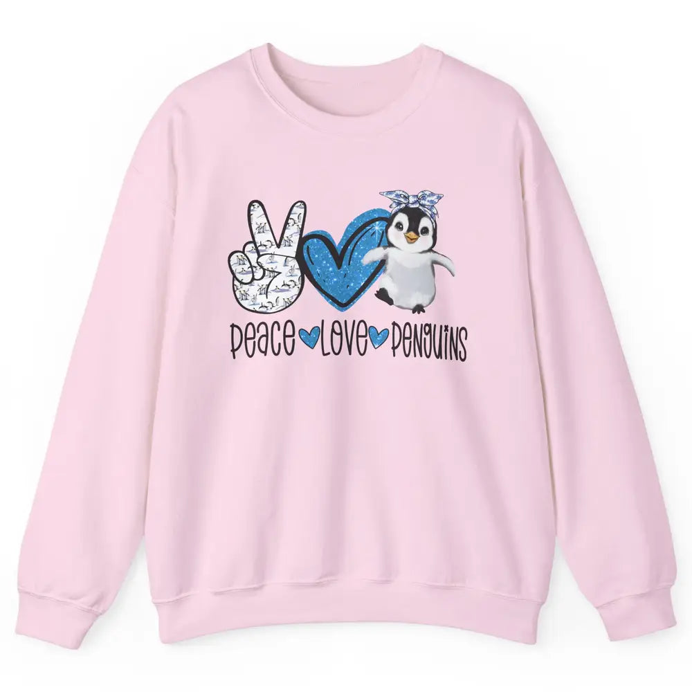 Peace Love Penguins With Headband Baby Penguins Lovers Gift Unisex Crewneck Sweatshirt