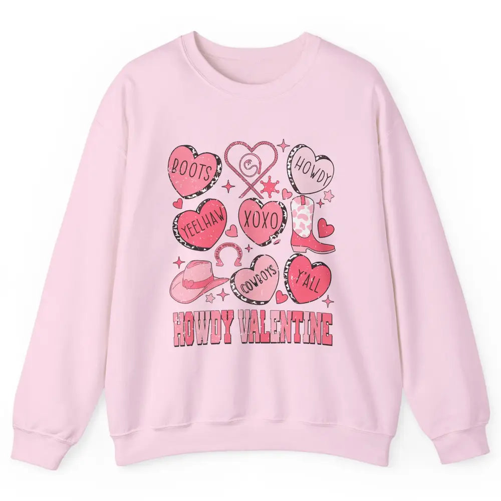 Retro Candy Heart Howdy Valentine Cowgirl Western Country Unisex Crewneck Sweatshirt