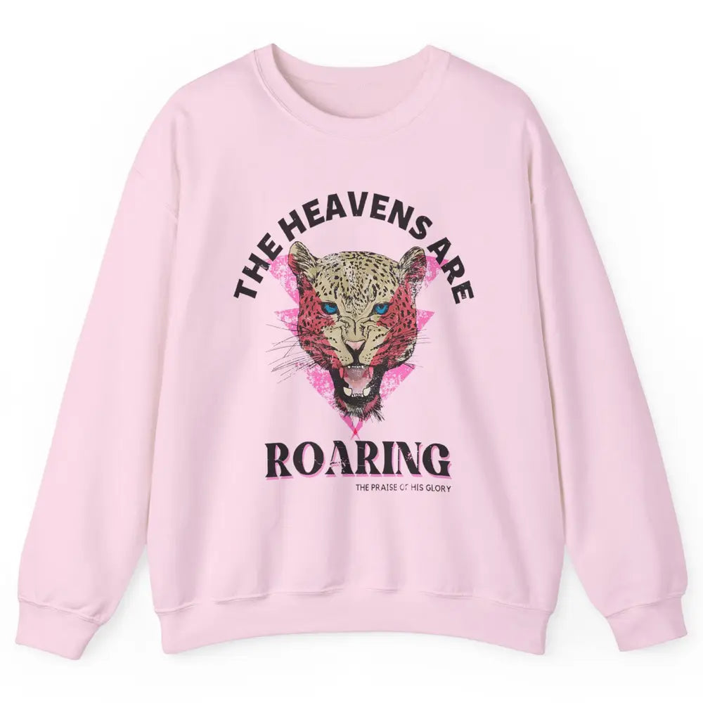 Retro Lion Heavens Are Roaring Bible Lightning Bolt Leopard Unisex Crewneck Sweatshirt