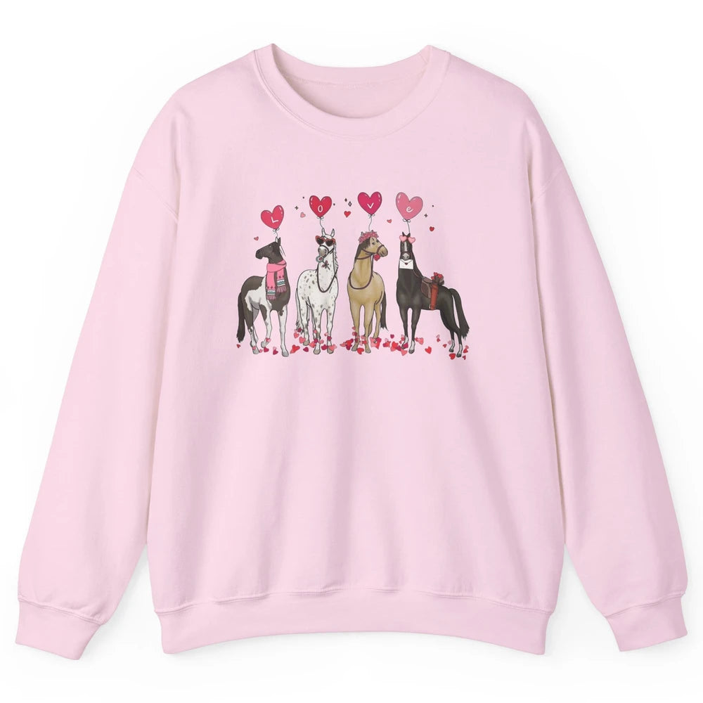 Cute Horse Valentine's Day Horses Cowgirl Rodeo Howdy Western Country Heart Love Balloon Unisex Crewneck Sweatshirt