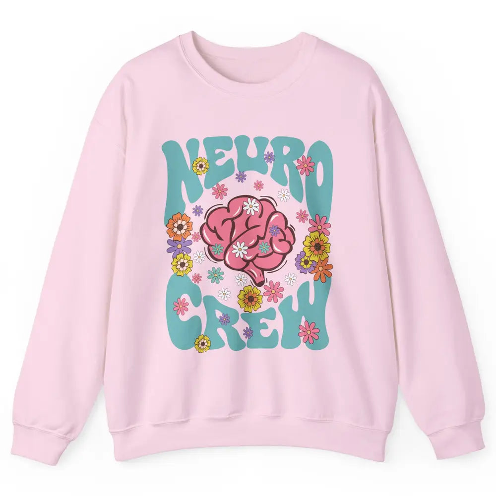 Retro Floral Neuro Crew Nurse Life Neurologist Neuroscience Unisex Crewneck Sweatshirt