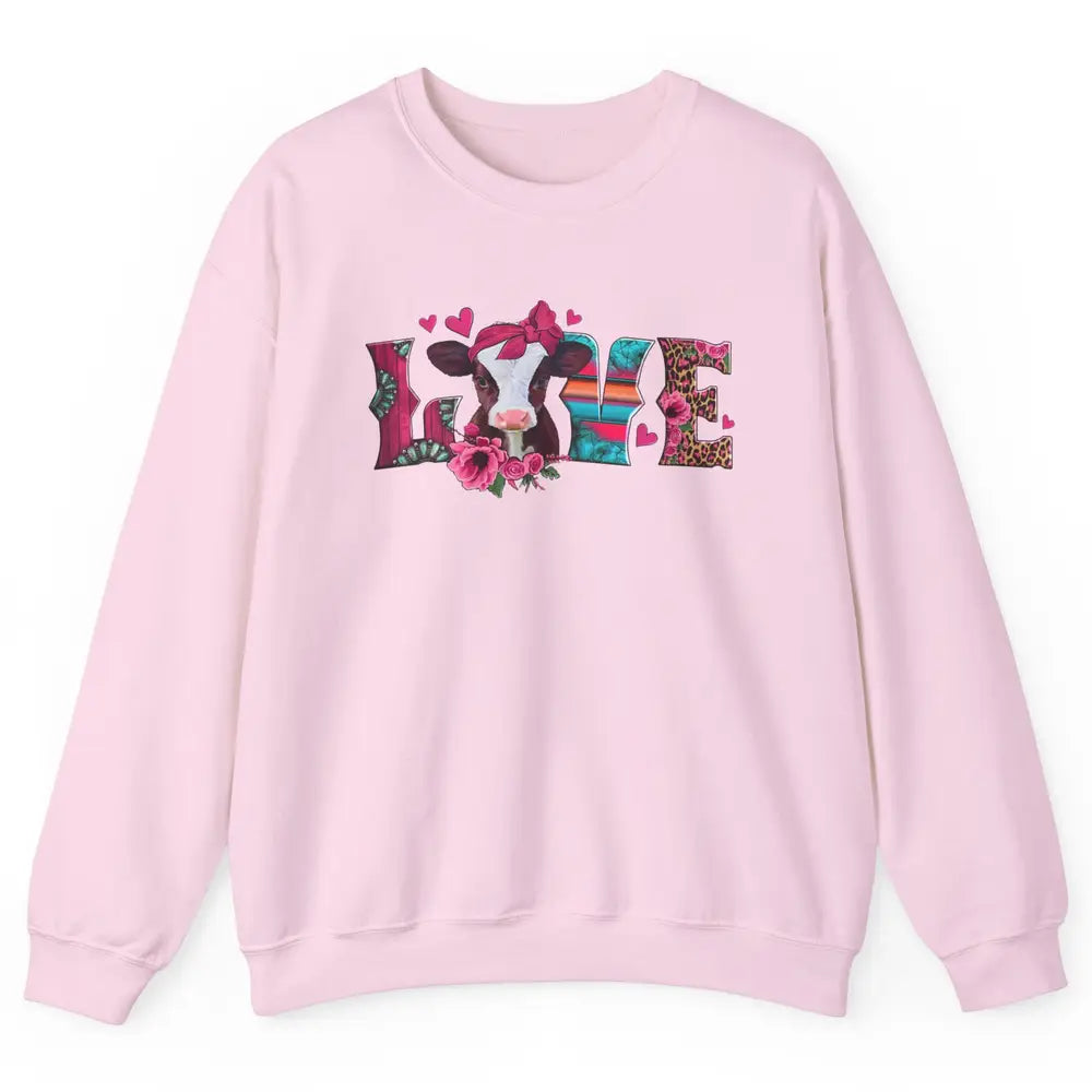 Pink Leopard Love Baby Calf Western Valentines Farm Animals Unisex Crewneck Sweatshirt