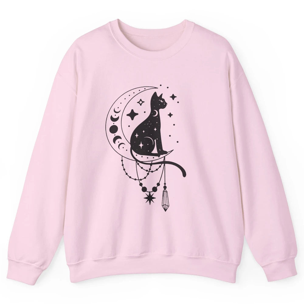 Retro Halloween Gothic Cat Witch The Moon Tarot Witchcraft Unisex Crewneck Sweatshirt
