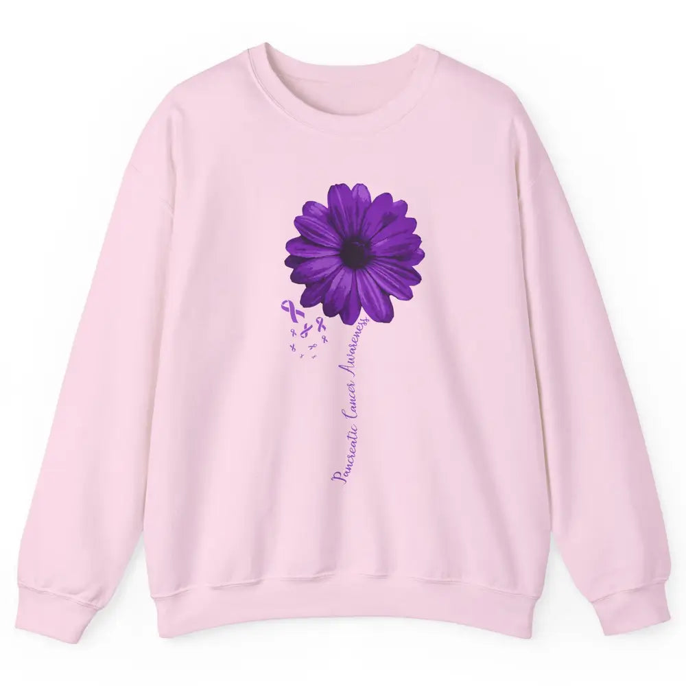 Pancreatic Cancer Awareness Purple Ribbon Daisy Flower Unisex Crewneck Sweatshirt