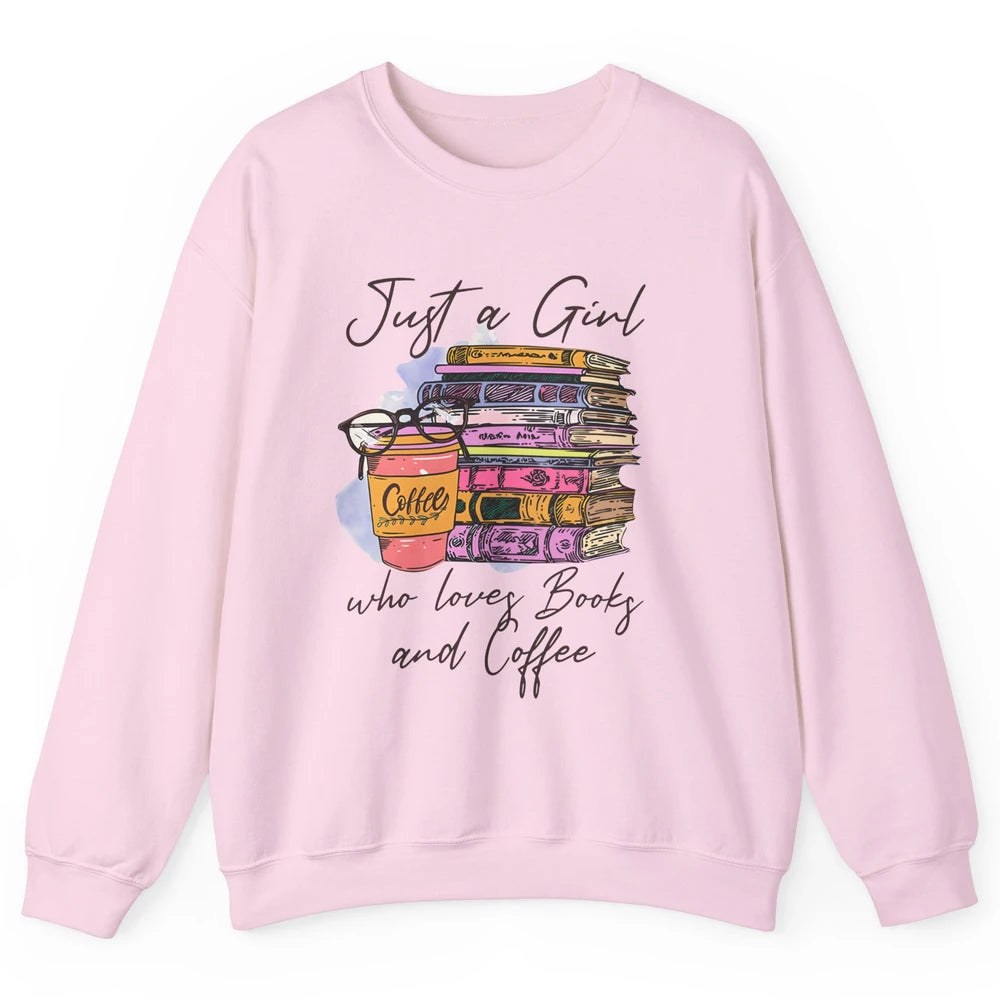 Retro Books Just A Girl Who Loves Books And Coffee Reading Unisex Crewneck Sweatshirt