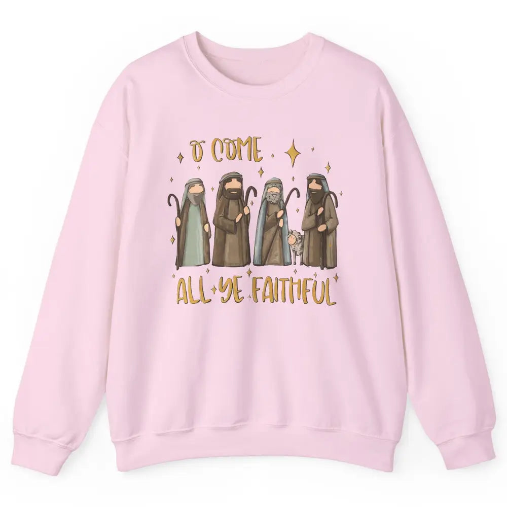 Retro Christmas O Come All Ye Faithful Christian Jesus Faith Unisex Crewneck Sweatshirt