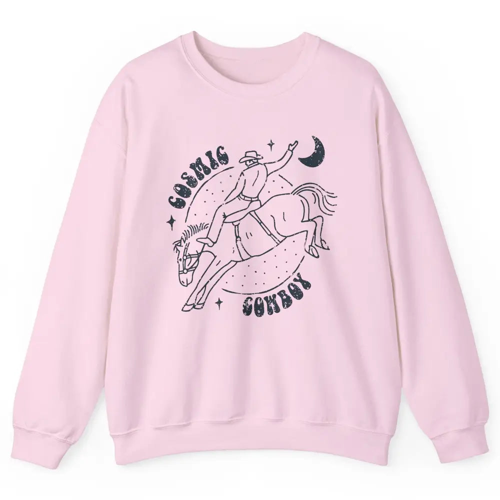 Retro Cowboy Riding Cosmic Cowboy Western Country Cowgirl Unisex Crewneck Sweatshirt