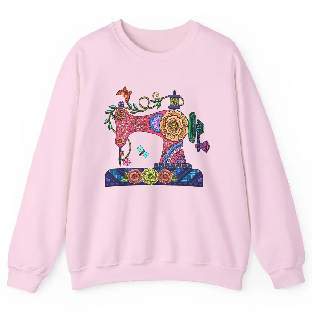 Retro Floral Sewing Machine Sew Blessed Quilting Lovers Unisex Crewneck Sweatshirt