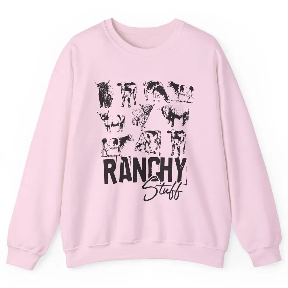 Retro Highland Cow Heifer Ranchy Stuff Western Country Gift Unisex Crewneck Sweatshirt
