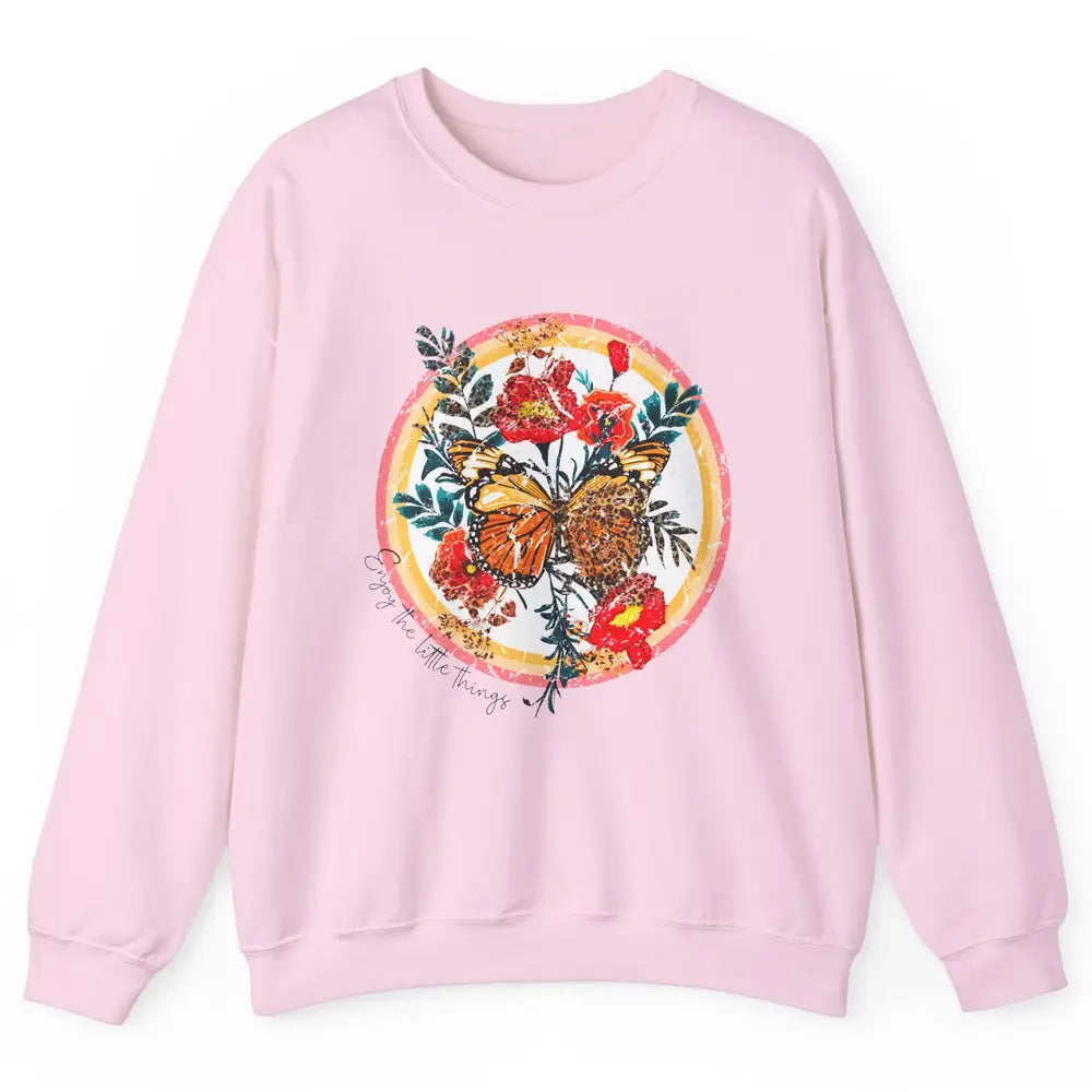 Retro Enjoy Things Butterfly Flower Mental Health Leopard Unisex Crewneck Sweatshirt