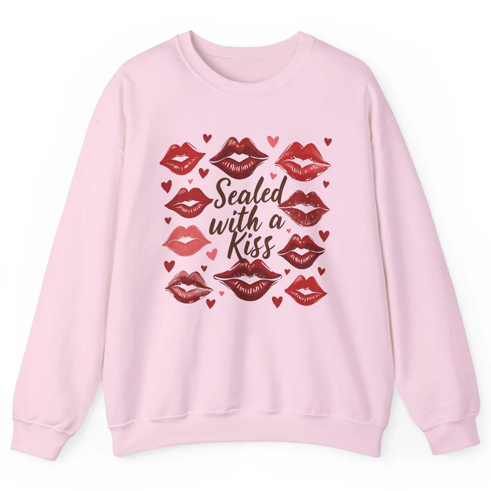 Sealed With A Kiss Sexy Red Lips Happy Valentine's Day Heart Love Unisex Crewneck Sweatshirt