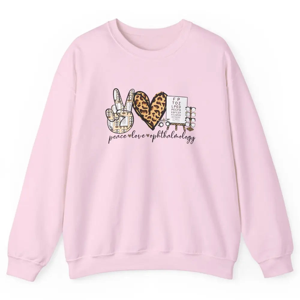 Peace Love Ophthalmology Leopard Heart Optician Optometrist Unisex Crewneck Sweatshirt