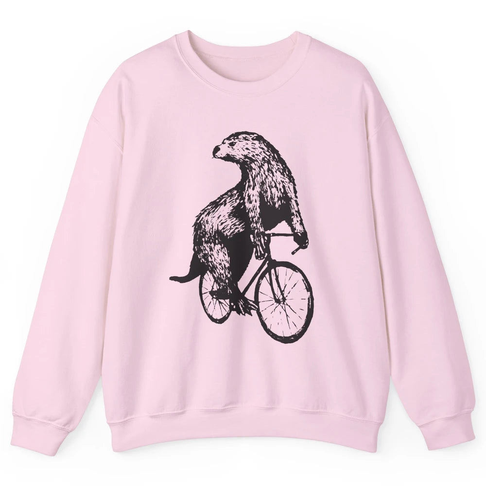 Otter Riding A Bicycle Funny Bike Rider Cute Otters Vintage Unisex Crewneck Sweatshirt