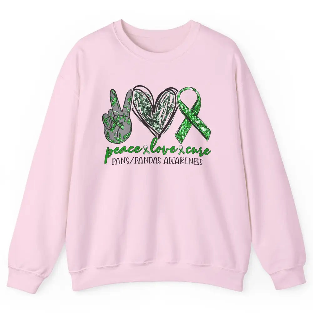 PANS/PANDAS Awareness Green Ribbon Peace Love Cure Unisex Crewneck Sweatshirt