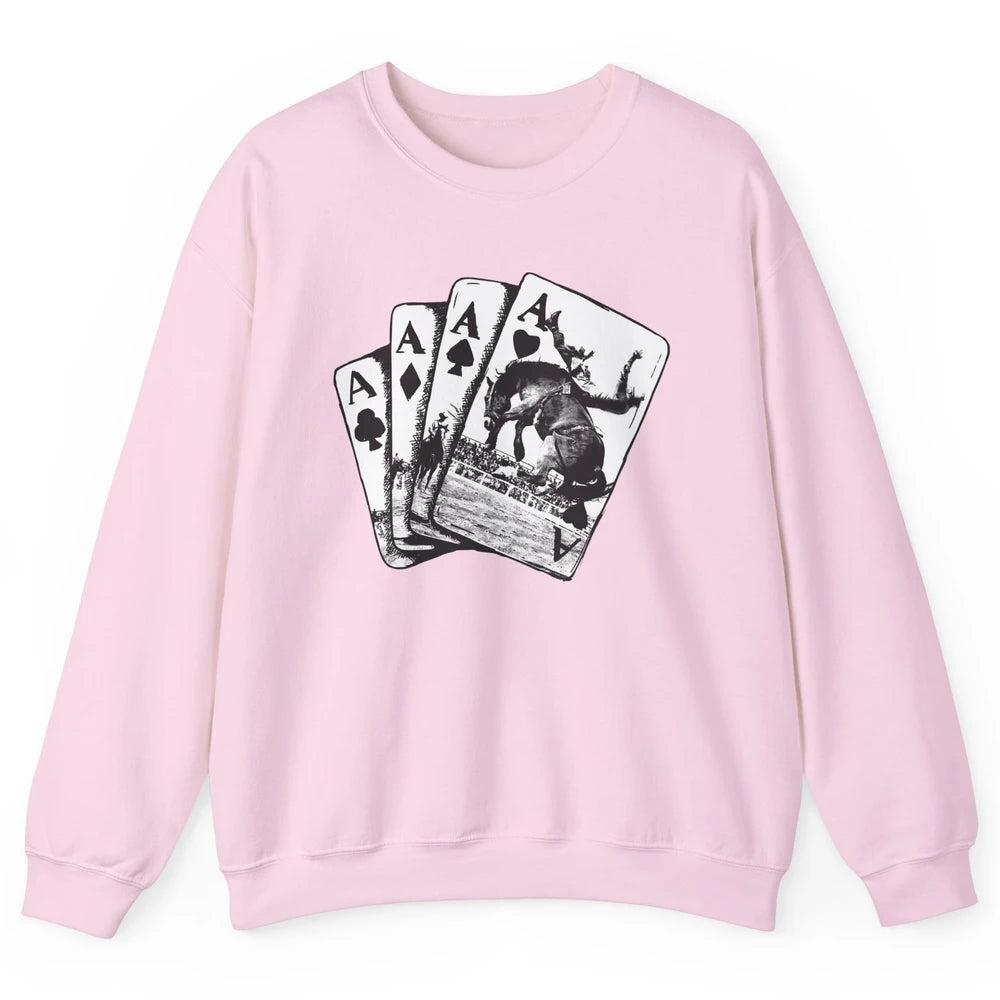 Punchy Cowboy Horsing Playing Cards Western Cowboy Rodeo Unisex Crewneck Sweatshirt