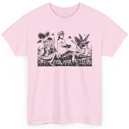 Retro Florida Tropical Land Girl Riding Alligator Summer Classic Unisex T-Shirt