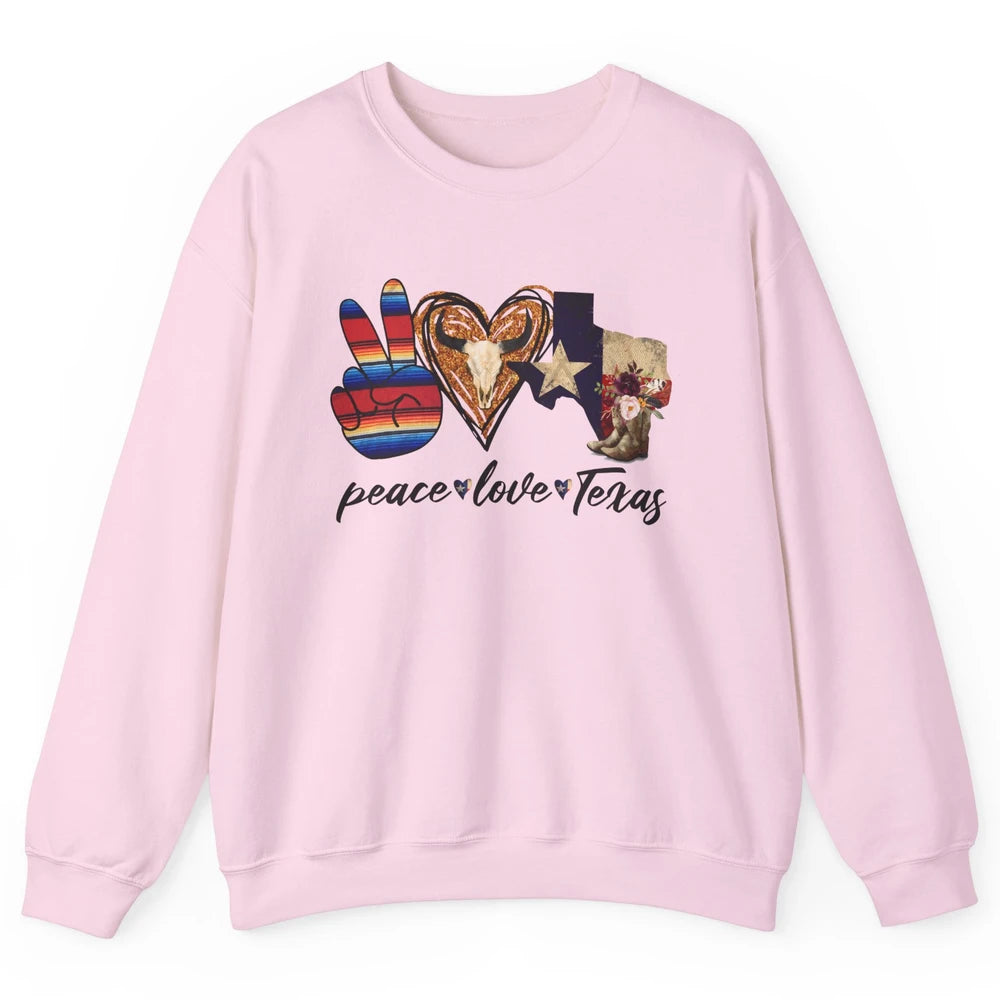 Retro Peace Love Texas Cowboy Boots Western Country Cowgirl Unisex Crewneck Sweatshirt