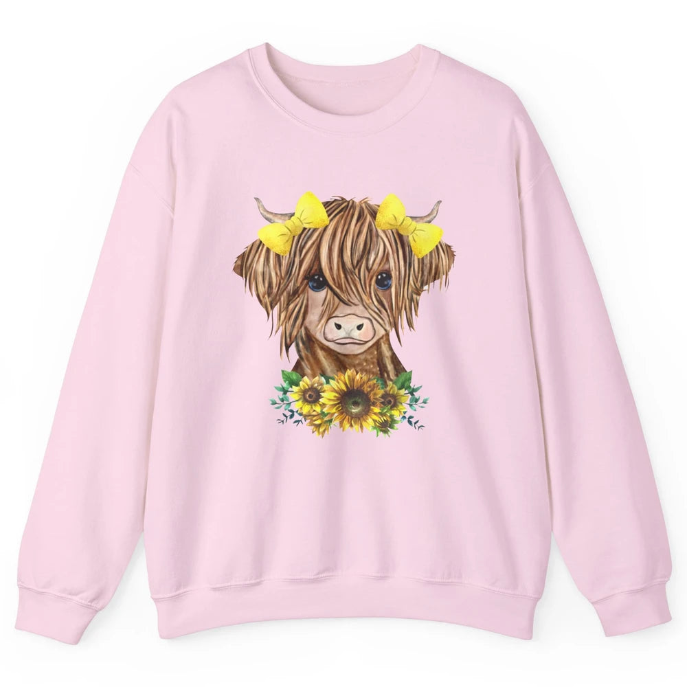 Baby Highland Cow Sunflower Western Country Heifer Cattles Unisex Crewneck Sweatshirt
