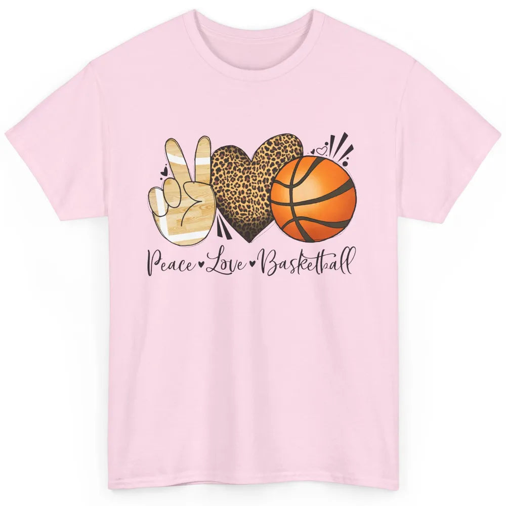 Peace Love Basketball Leopard Heart Basketball Lovers Gift Classic Unisex T-Shirt