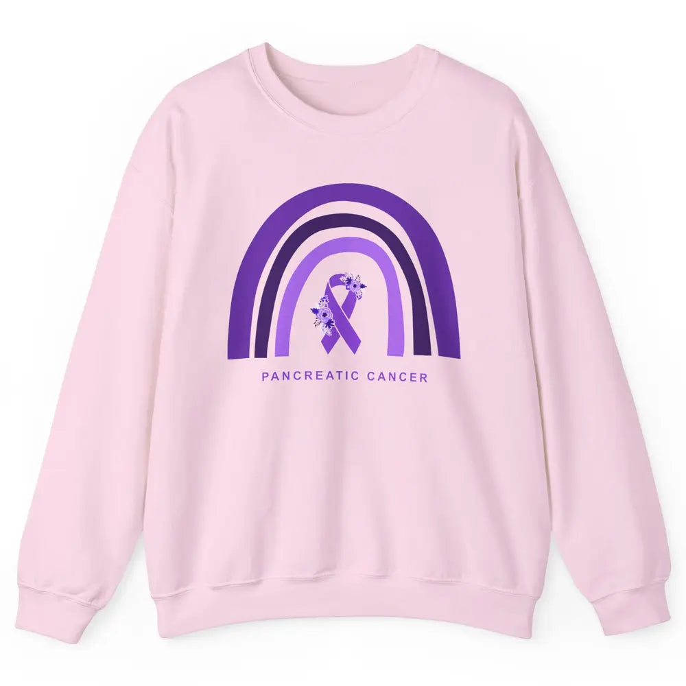 Pancreatic Cancer Awareness Floral Purple Ribbon Rainbow Unisex Crewneck Sweatshirt