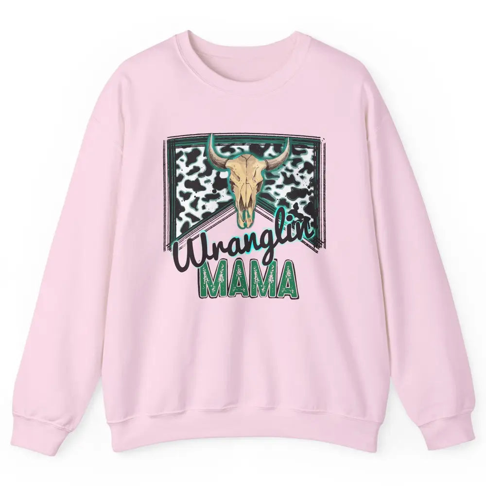 Retro Cowhide Bull Skull Wrangling Mama Western Country Girl Unisex Crewneck Sweatshirt