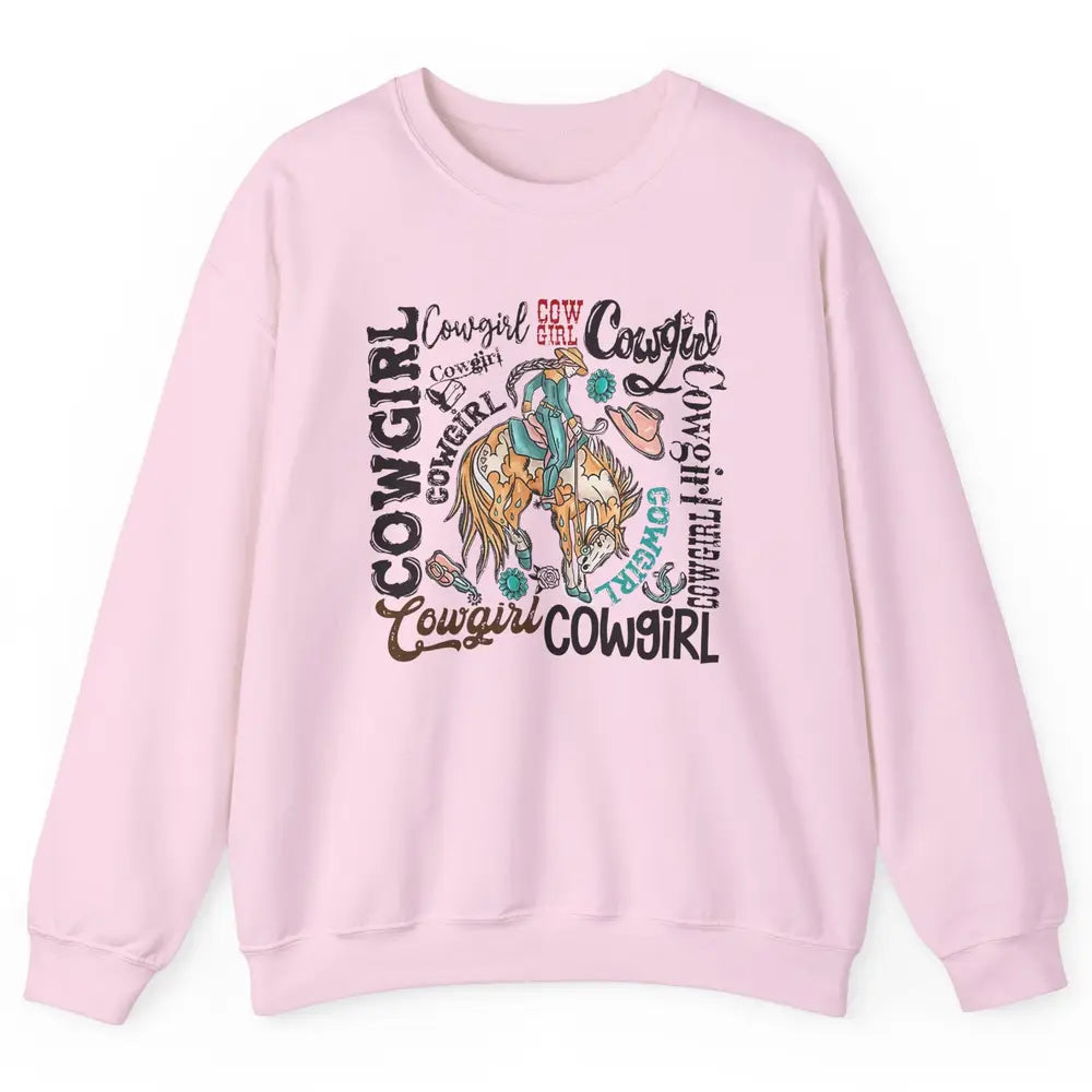 Retro Cowgirl Rodeo Wild Western Country Cowboy Hat Unisex Crewneck Sweatshirt