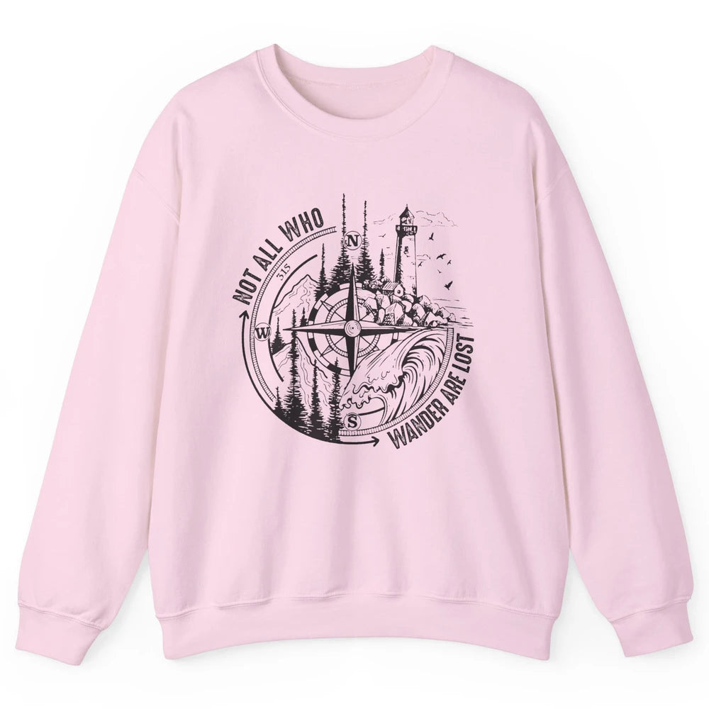 Retro Mountain Adventure Compass Not All Who Wander Are Lost Unisex Crewneck Sweatshirt