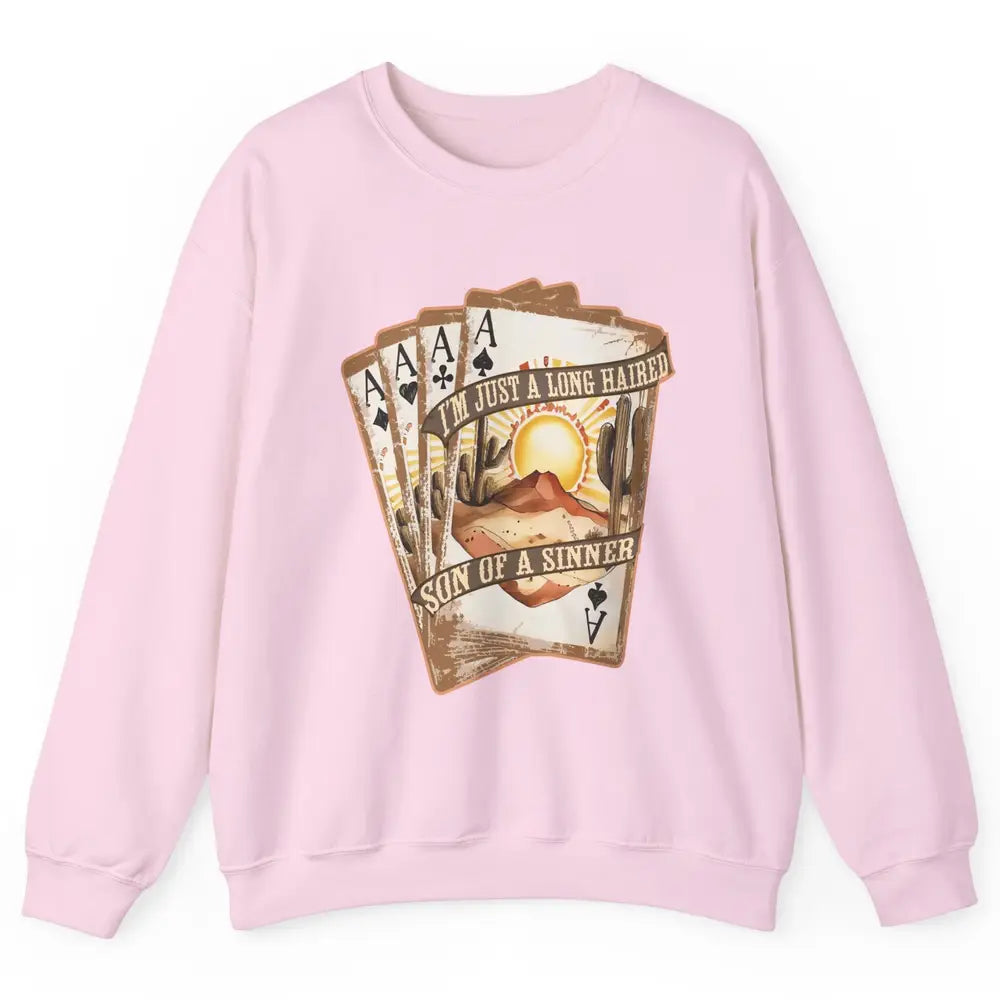 Retro Desert Sunset Long Haired Son Of Sinner Cards Western Unisex Crewneck Sweatshirt