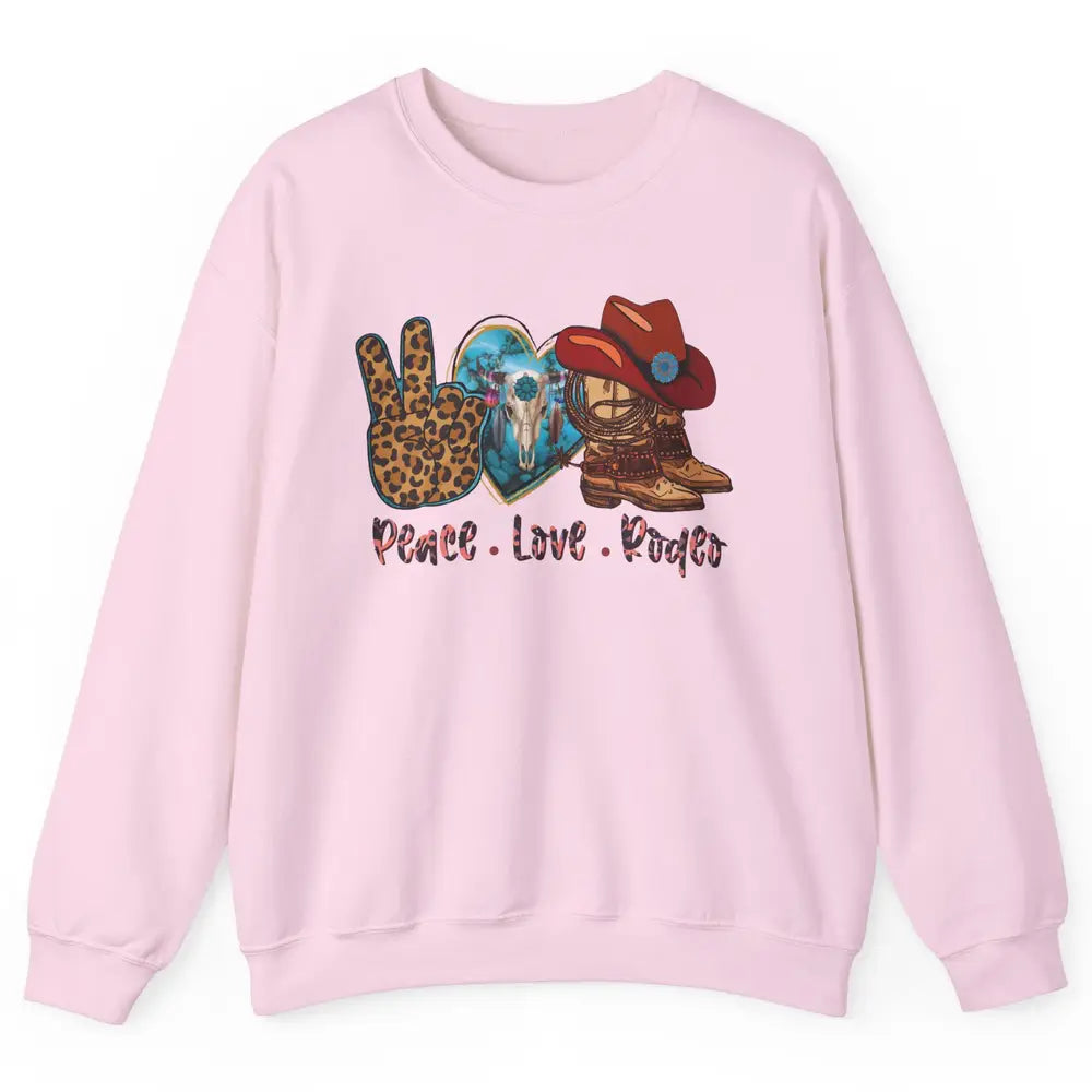Retro Peace Love Rodeo Cowboy Boots And Hat Western Country Unisex Crewneck Sweatshirt