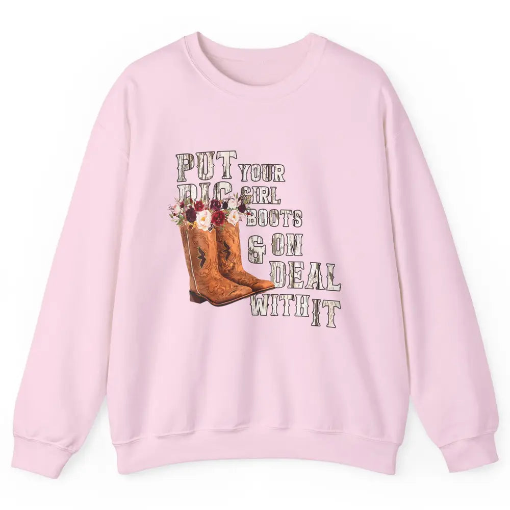Retro Floral Cowgirl Rodeo Cowboy Boots Western Country Rose Unisex Crewneck Sweatshirt