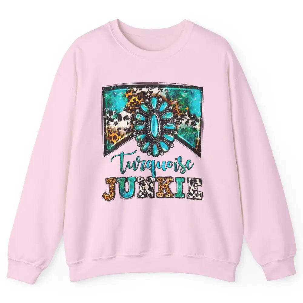Retro Leopard Turquoise Junkie Gemstone Western Country Unisex Crewneck Sweatshirt