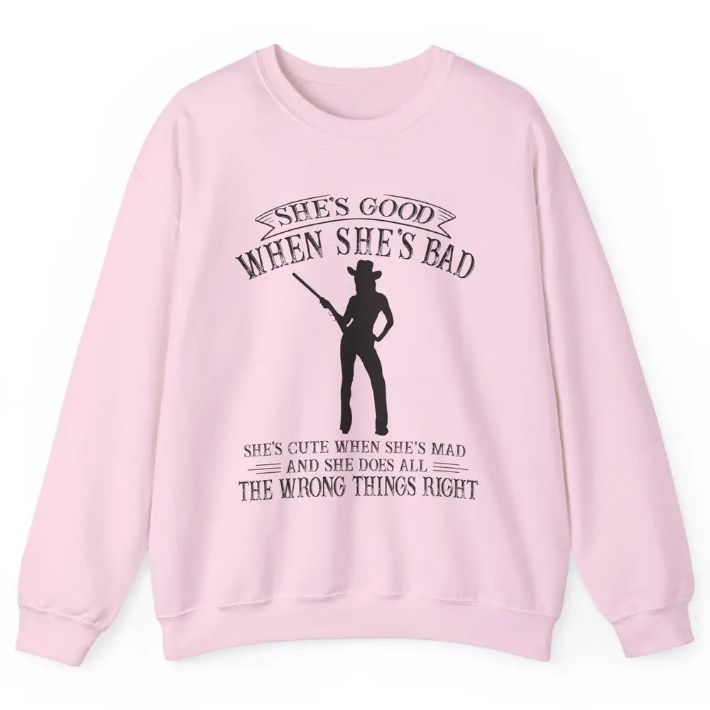 Retro Cowgirl She's Good When She's Bad Western Country Girl Unisex Crewneck Sweatshirt