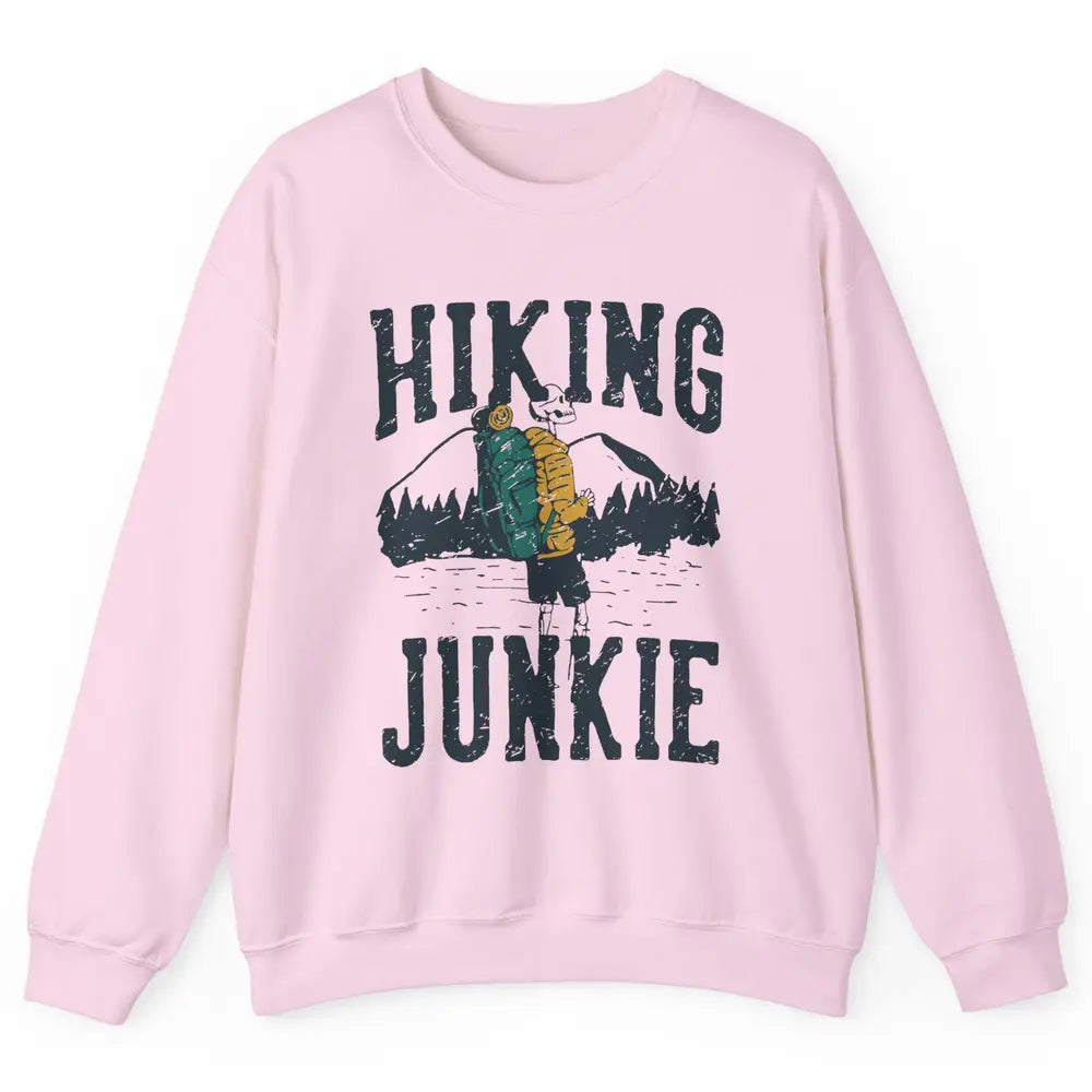 Retro Mountain Hiking Junkie Skeleton Nature Exploring Hiker Unisex Crewneck Sweatshirt