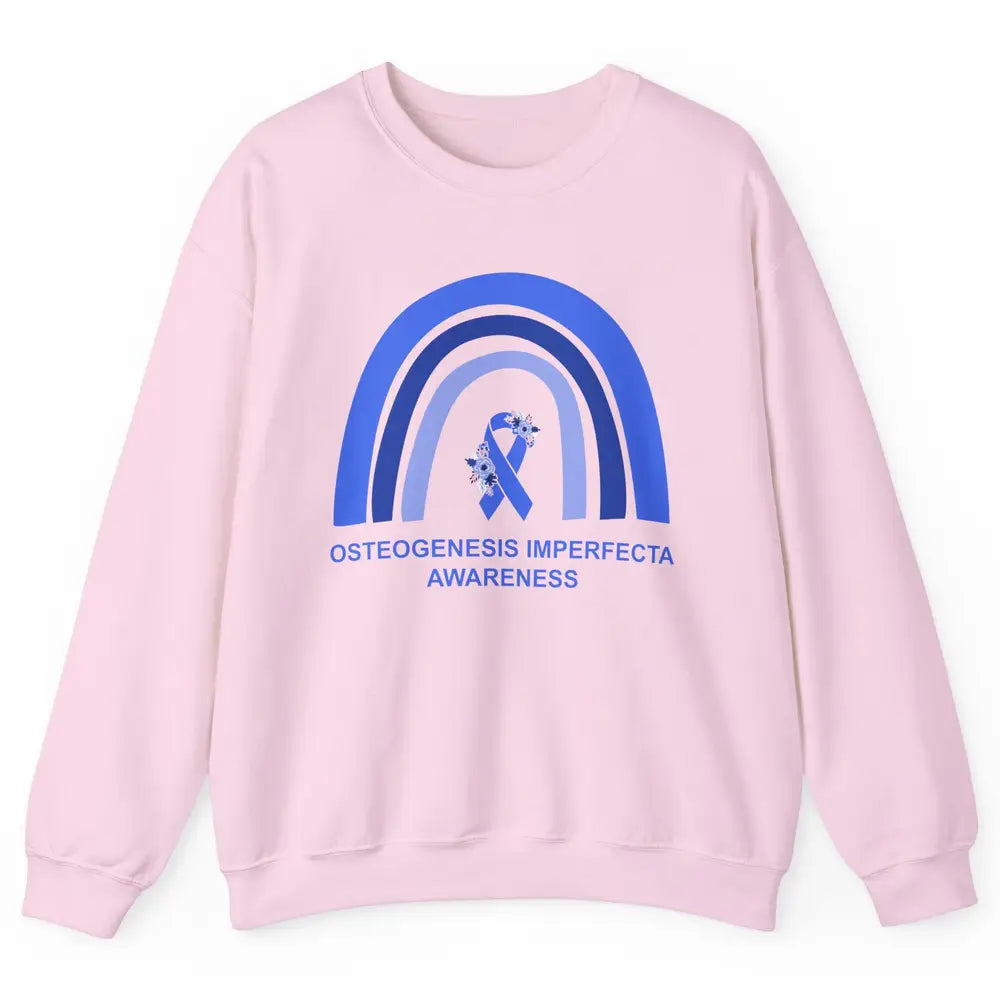 Osteogenesis Imperfecta Awareness OI Floral Blue Rainbow Unisex Crewneck Sweatshirt